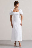Hacienda White Poplin Puff-Sleeve Maxi Dress