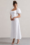 Hacienda White Poplin Puff-Sleeve Maxi Dress