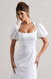 Hacienda White Poplin Puff-Sleeve Maxi Dress