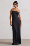 Azra Black Satin Bandeau Maxi Dress
