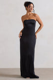 Azra Black Satin Bandeau Maxi Dress