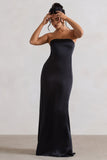 Azra Black Satin Bandeau Maxi Dress
