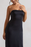 Azra Black Satin Bandeau Maxi Dress