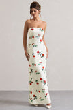 Azra Rose Print Satin Bandeau Maxi Dress