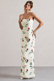 Azra Rose Print Satin Bandeau Maxi Dress