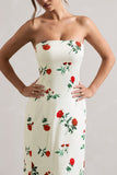 Azra Rose Print Satin Bandeau Maxi Dress