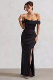 Kimberly Black Bardot Satin Maxi Dress