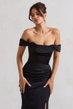 Kimberly Black Bardot Satin Maxi Dress