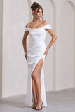 Kimberly White Bardot Satin Maxi Dress
