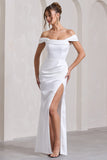Kimberly White Bardot Satin Maxi Dress