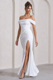 Kimberly White Bardot Satin Maxi Dress