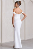 Kimberly White Bardot Satin Maxi Dress