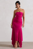 Florianne Hot Pink Ruched Bandeau Midi Dress