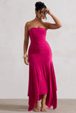 Florianne Hot Pink Ruched Bandeau Midi Dress