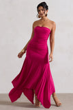 Florianne Hot Pink Ruched Bandeau Midi Dress