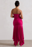 Florianne Hot Pink Ruched Bandeau Midi Dress