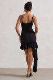 Fleetwood Black Ruched Mini Dress With Asymmetric Ruffle Hem