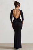 Broadway Black Embellished Fishtail Maxi Dress With Cape Sleeves