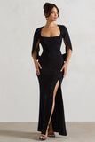 Broadway Black Embellished Fishtail Maxi Dress With Cape Sleeves