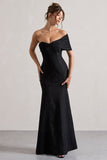 Masquerade Black Lace Twisted Bardot Maxi Dress