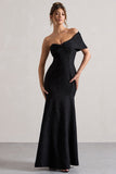 Masquerade Black Lace Twisted Bardot Maxi Dress