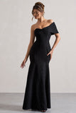 Masquerade Black Lace Twisted Bardot Maxi Dress