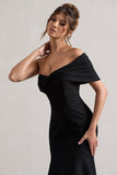 Masquerade Black Lace Twisted Bardot Maxi Dress