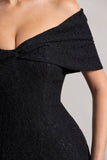 Masquerade Black Lace Twisted Bardot Maxi Dress