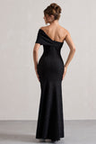 Masquerade Black Lace Twisted Bardot Maxi Dress
