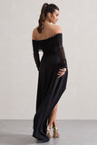 Lunara Black Bardot High-Low Maxi Dress