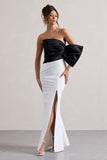 Envision Black & White Asymmetric One-Sleeve Split Maxi Dress