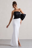 Envision Black & White Asymmetric One-Sleeve Split Maxi Dress
