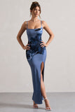 Wisteria Blue Print Strappy Split Maxi Dress