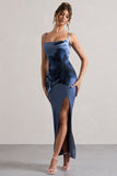 Wisteria Blue Print Strappy Split Maxi Dress