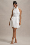 Dottie White High-Neck Mini Dress With Pleated Skirt