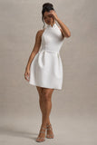Dottie White High-Neck Mini Dress With Pleated Skirt