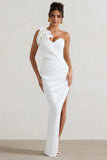 Esther White Wrap Maxi Dress With Corsage