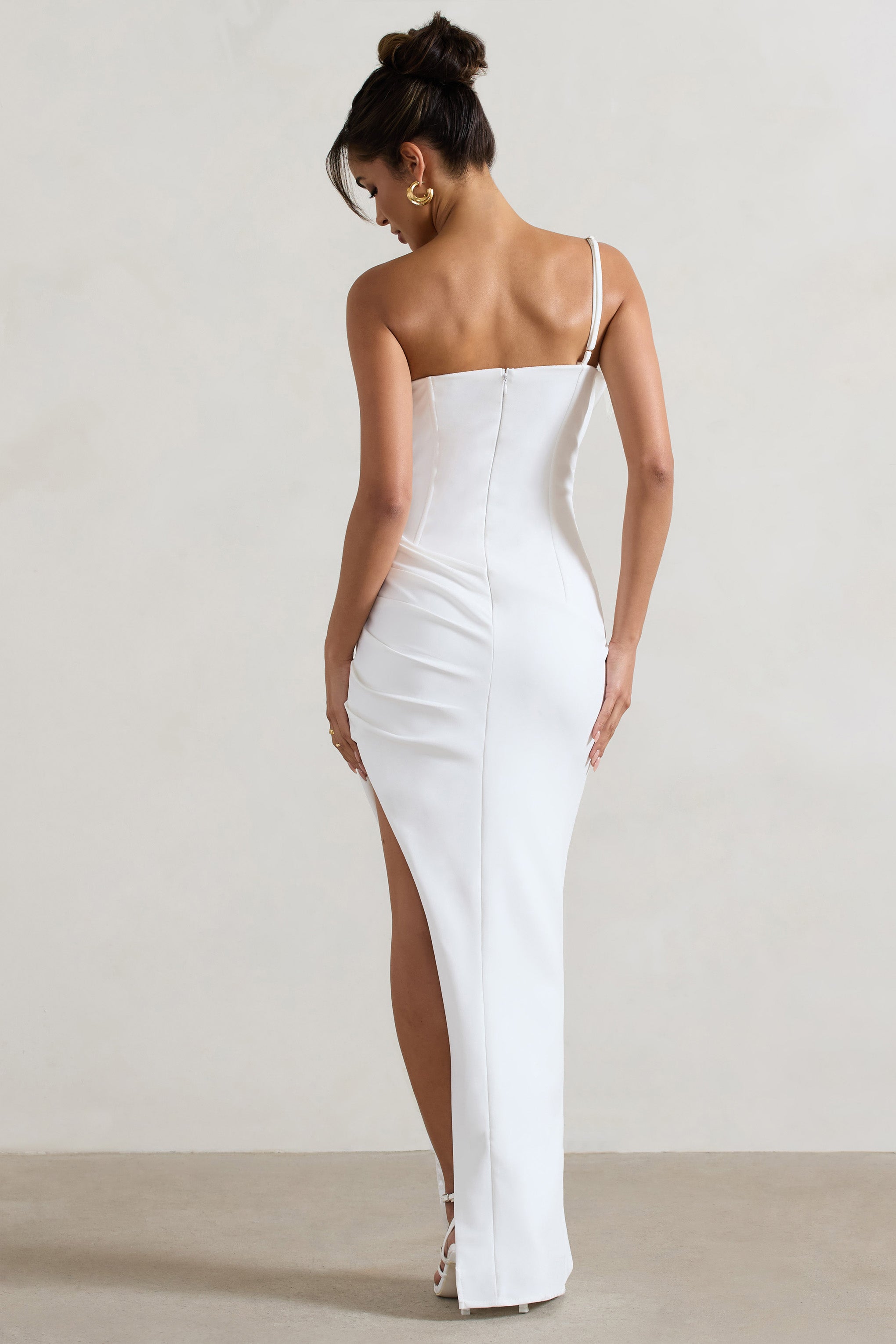 Esther White Wrap Maxi Dress With Corsage