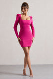 Ainsley Hot Pink Long-Sleeve Mini Dress