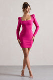 Ainsley Hot Pink Long-Sleeve Mini Dress