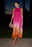 Arizona Pink & Orange Ombre Fringe High-Neck Mini Dress