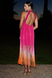 Arizona Pink & Orange Ombre Fringe High-Neck Mini Dress