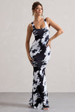 Mahina Monochrome Floral Print Square-Neck Maxi Dress