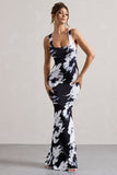 Mahina Monochrome Floral Print Square-Neck Maxi Dress