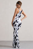 Mahina Monochrome Floral Print Square-Neck Maxi Dress