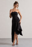 Catalina Black Bandeau Maxi Dress With Draped Hem