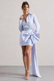 Sovereign Blue Pinstripe Shirt Mini Dress With Oversized Bow