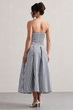 Maisy Black & White Gingham Strapless Maxi Dress
