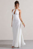 Naria Cream Ruched Cut-Out Split Maxi Dress