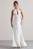 Naria Cream Ruched Cut-Out Split Maxi Dress